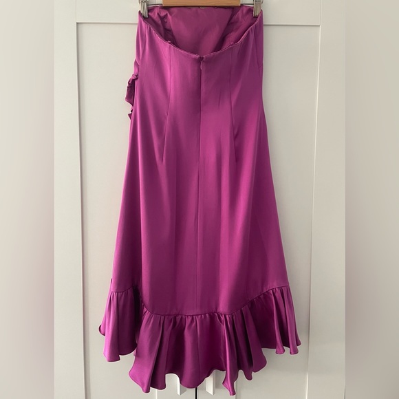 NWT Women Banana Republic Silk Strapless Ruffle Dress Purple Petite Size 0 - Picture 3 of 9